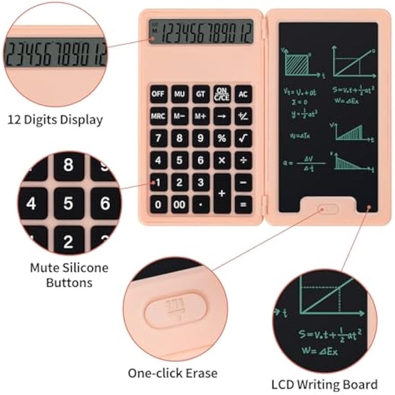 Arabest Desk Portable Basic Calculator with Notepad and Stylus, 12 Digit Large Display Multi-Function for Office, School, Home & Basic Financial (Pink) - Image 3